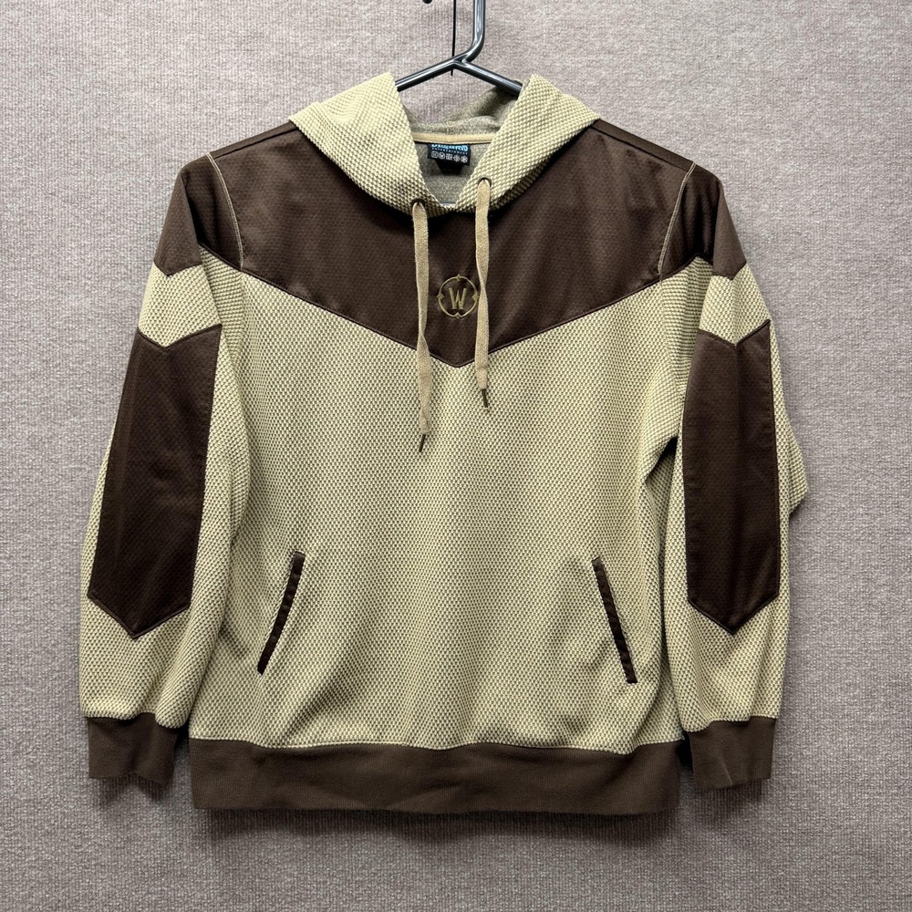 World Of Warcraft Hoodie Mens Large Beige Brown  Gaming Pullover Blizzard 2015